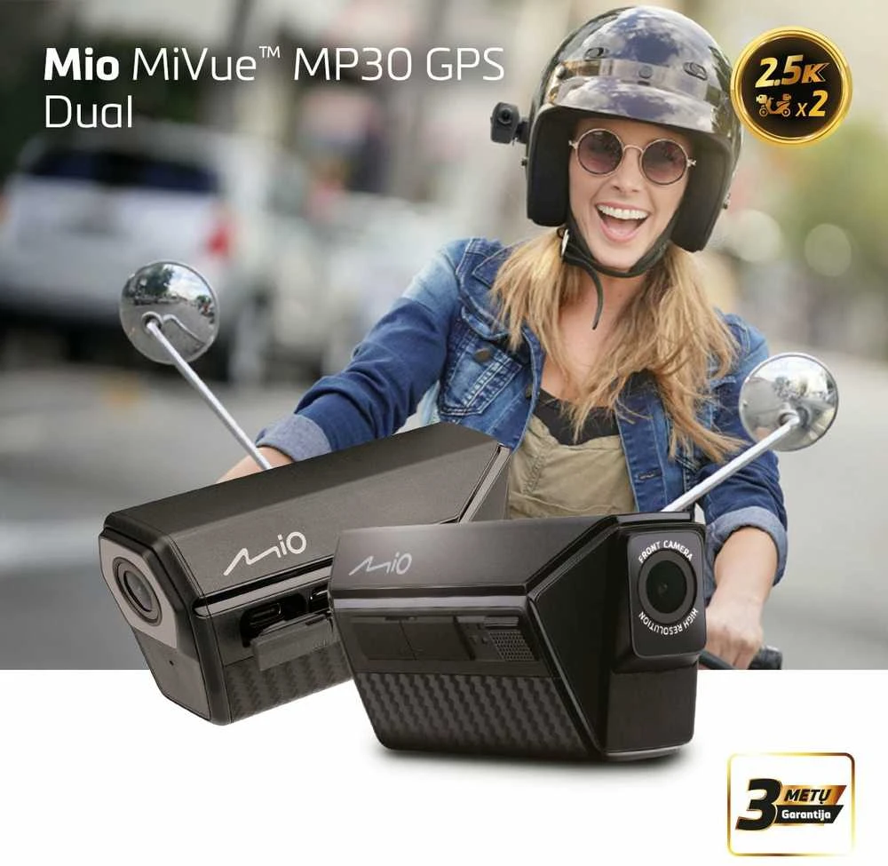 Vaizdo registratorius motociklui Mio MiVue™ MP 30 GPS, 2.5K resolution, WIFI, 4.5 battery,  IP67