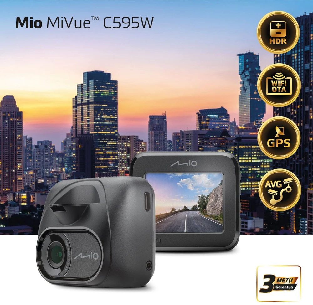 Videoreģistrators Mio MiVue C595W - Full HD - HDR - Wi-Fi - GPS - Parking Mode - Speedcam alert