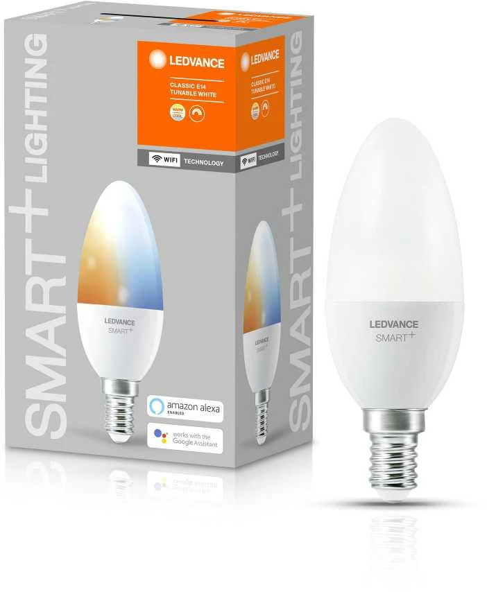 Ledvance SMART+ WiFi Classic Candle Tunable Baltas 40 5W 2700-6500K E14 Ledvance SMART+ WiFi Candle Tunable Baltas 40 5W 2700-6500K E14 E14 5 W Tunable Baltas 2700-6500K Wi-Fi
