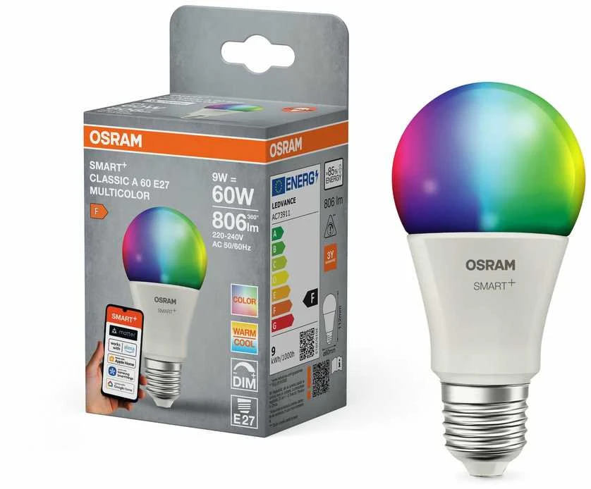 Osram LEMPUTĖ LED WIFI A60 E27 9W 806LM RGBW