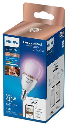 Viedā spuldze Philips Wiz LED, P45, 2200 - 6500 °K, E14, 4.9 W, 470 lm
