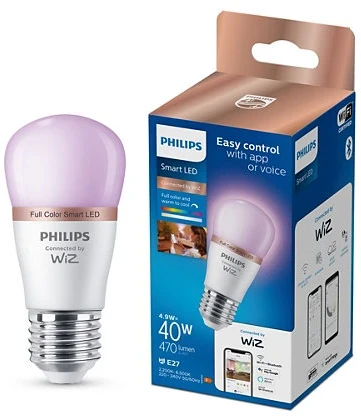 Viedā spuldze Philips Wiz LED, P45, 2200 - 6500 °K, E27, 4.9 W, 470 lm