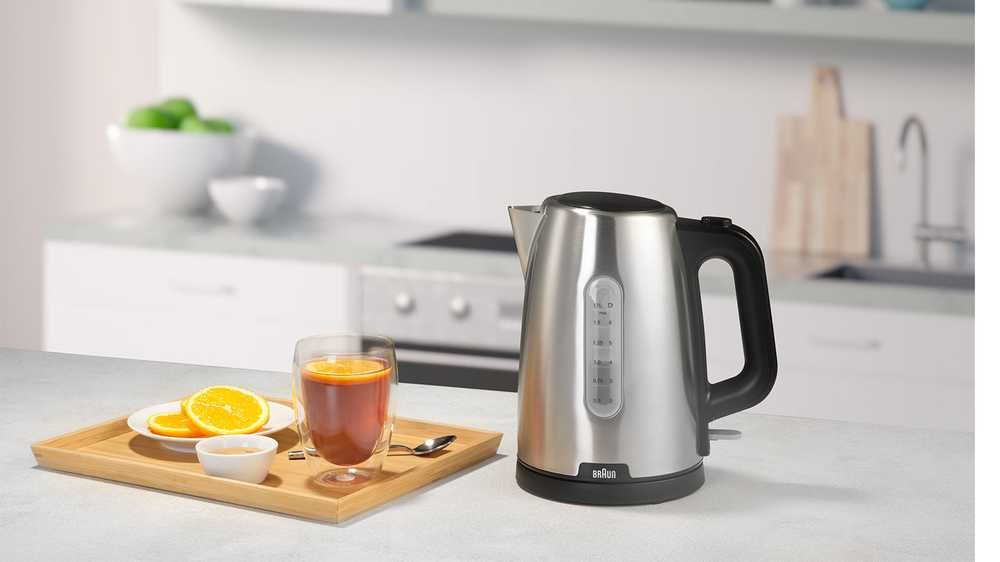 Virdulys Elektriskā tējkanna Braun PurShine WK1500BK, 1.7 l, sudraba/melna