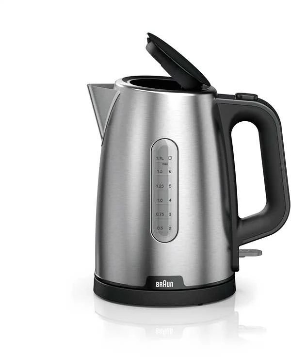 Virdulys Elektriskā tējkanna Braun PurShine WK1500BK, 1.7 l, sudraba/melna