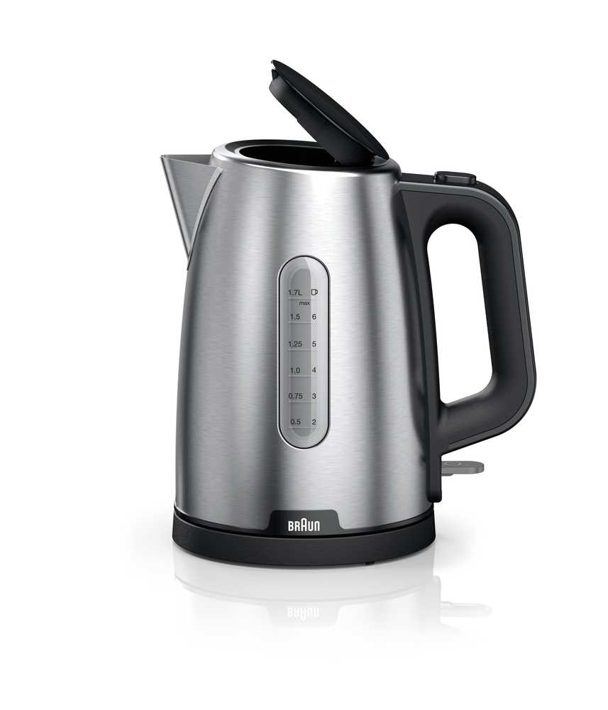 Virdulys Elektriskā tējkanna Braun PurShine WK1500BK, 1.7 l, sudraba/melna