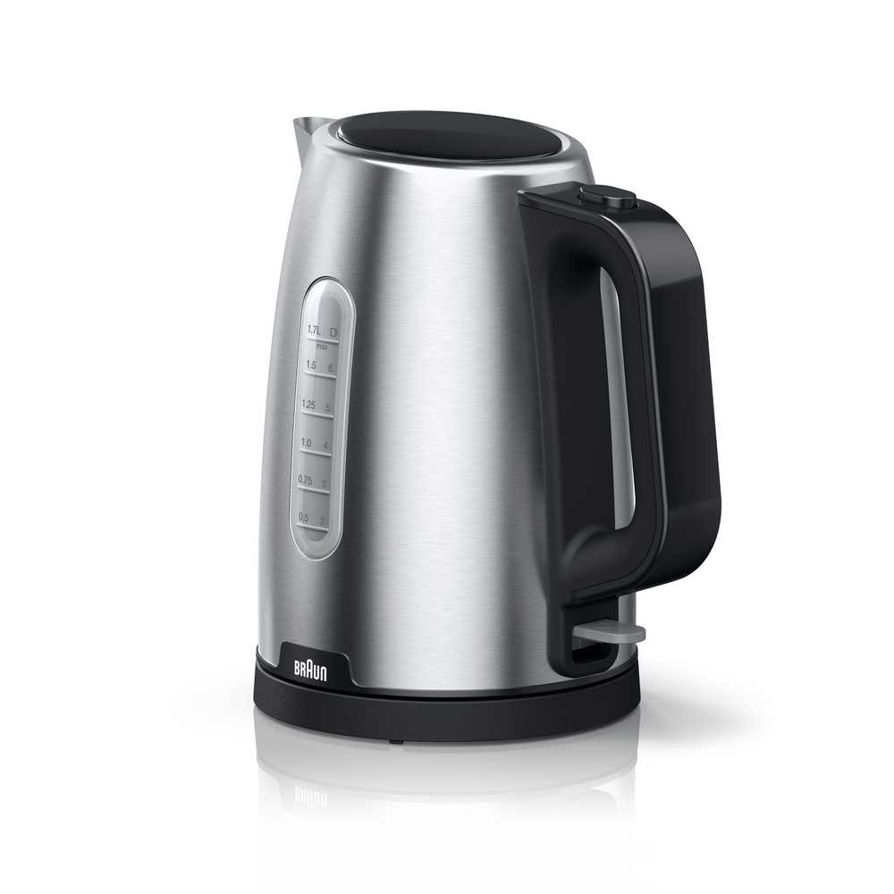 Virdulys Elektriskā tējkanna Braun PurShine WK1500BK, 1.7 l, sudraba/melna