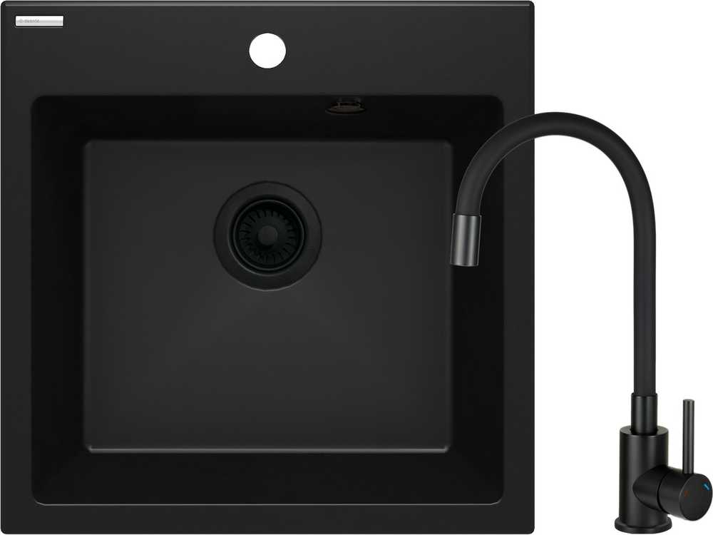 Granitinė virtuvinė plautuvė Deante Evora su maišytuvu, ZQJNN103, Nero