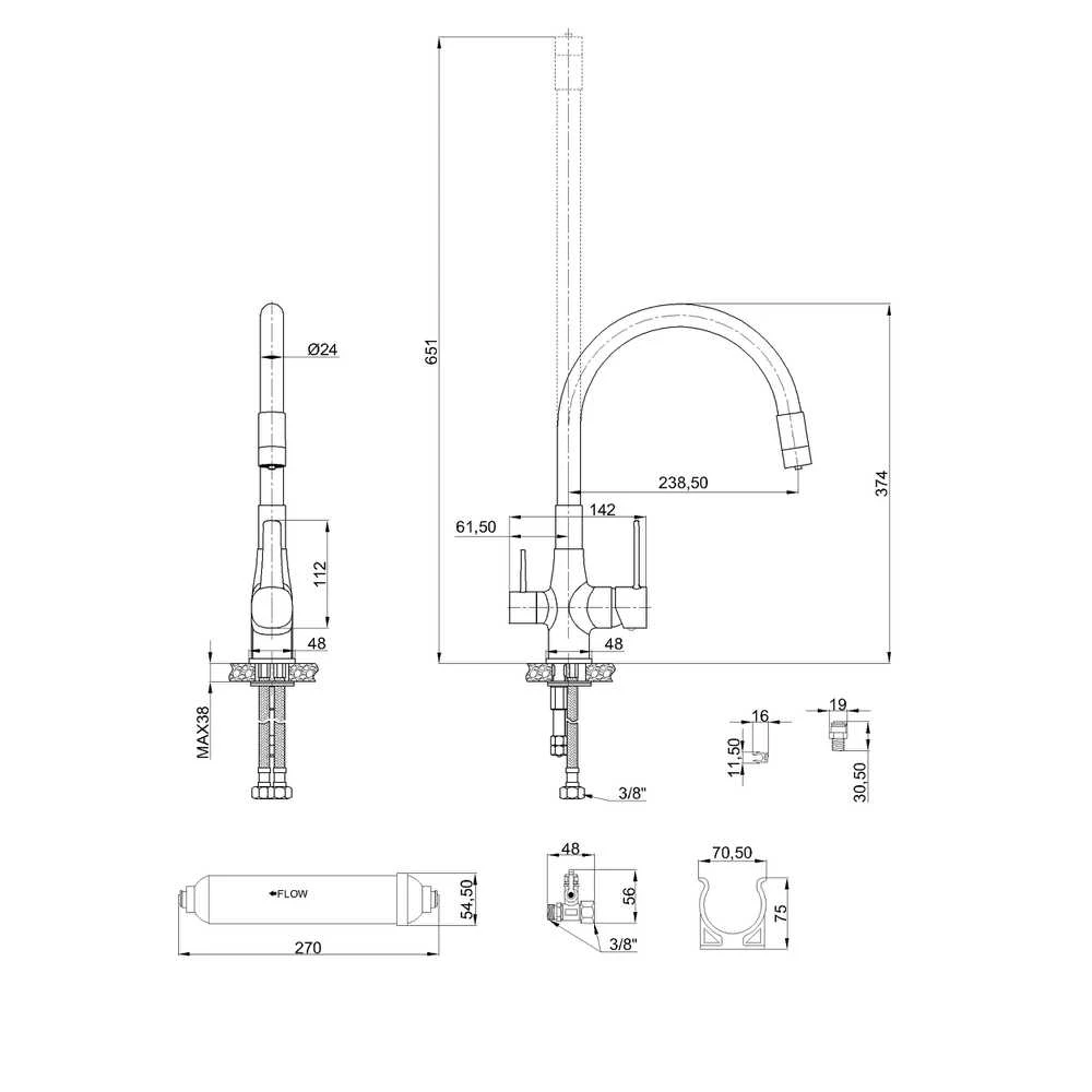 Invena Plautuvės maišytuvas, BZ-02-F04-V, su vandes filtru, juodas