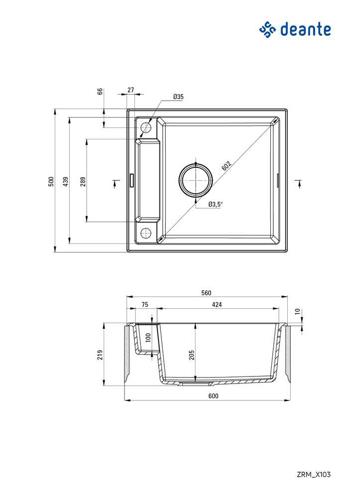 Virtuvės kriauklė Deante Magnetic ZRM_N103, granito, 56 cm x 50 cm x 20,5 cm, juoda