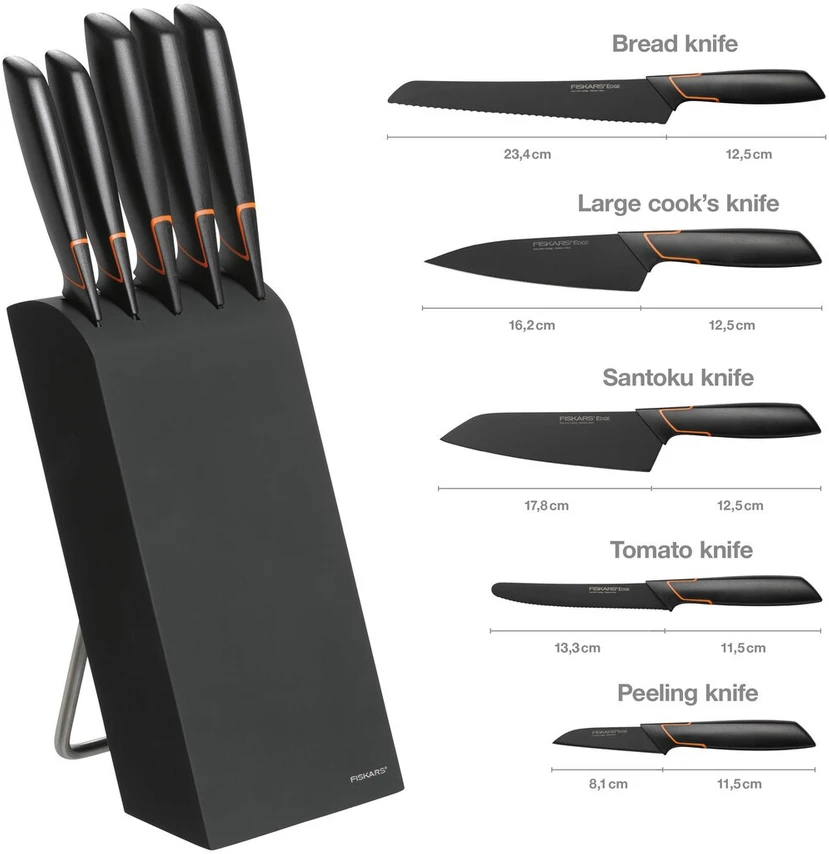 Fiskars Peilių rinkinys Edge 5 peiliai+stovas 1003099
