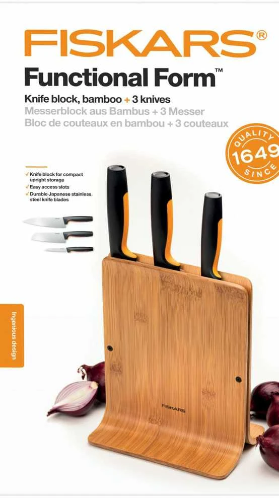 Fiskars Functional Form bambukinis peilių dėklas 3 peiliams, 1057553