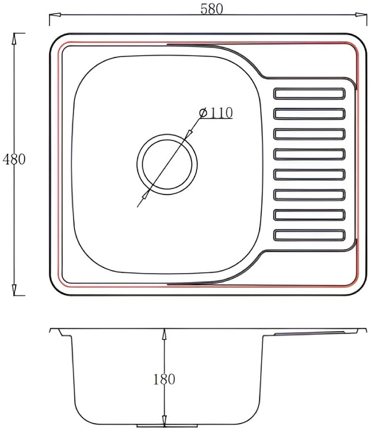Virtuvės kriauklė AB 580x480mm satininė su sifonu