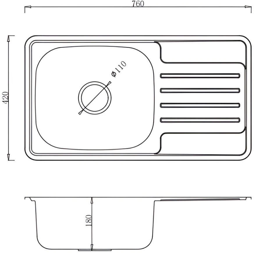 Virtuvės kriauklė AB 760x420x0.8mm Satino apdaila