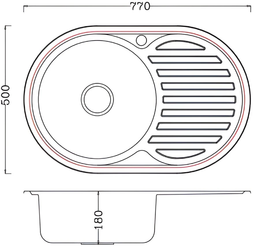 Virtuvės kriauklė AB 770x500mm Nerūdijančio plieno su sifonu