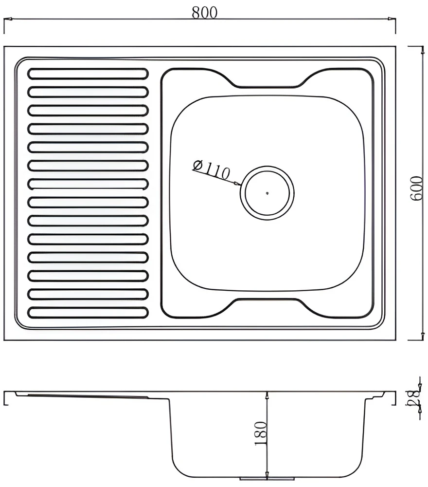 Virtuvės kriauklė AB 800x600mm Nerūdijančio plieno Uždedama