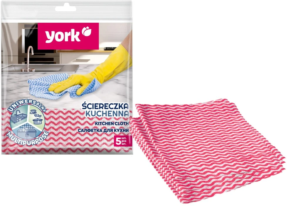 Šluostė, virtuvei York 021030, ,spalva/dizainas parenkami atsitiktine tvarka,, poliesteris/viskozė, 5 vnt.