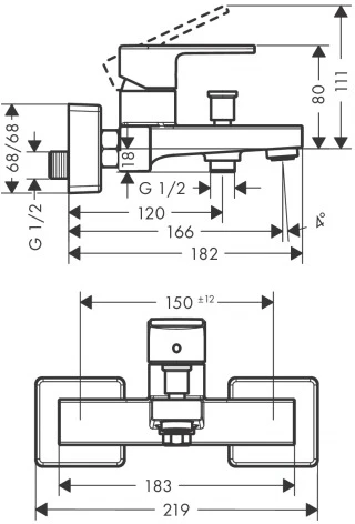 Vonios maišytuvas Hansgrohe Vernis Shape 71450000, chromo sp.