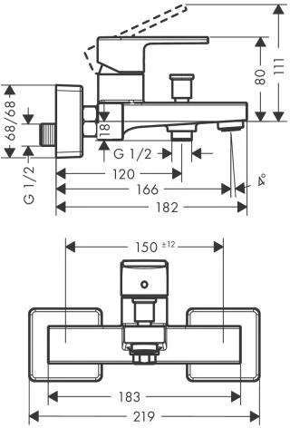 Vonios maišytuvas Hansgrohe Vernis Shape 71450000, chromo sp.