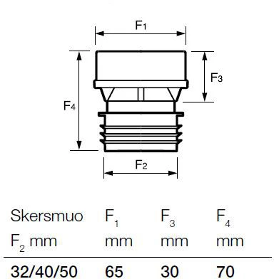 Vožtuvas patalpų drenažui Wavin MiniVent, 32 mm x 40 mm x 50 mm