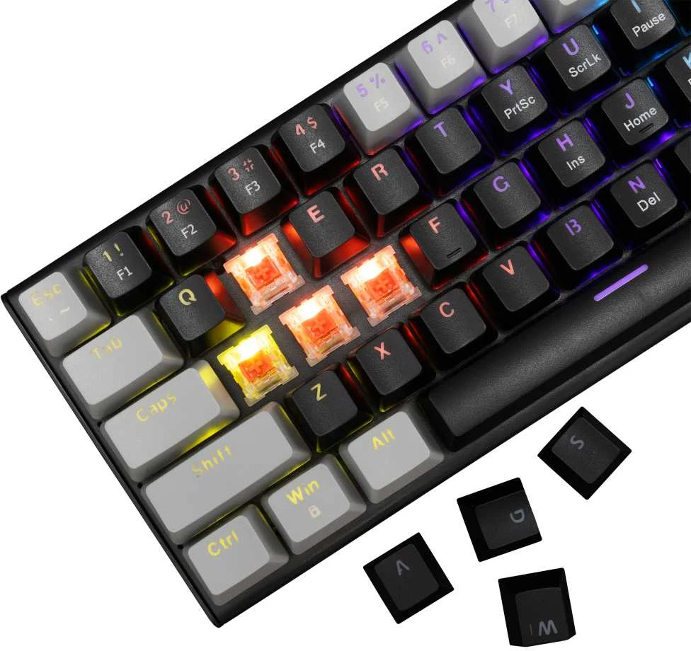White Shark Klaviatūra žaidimams Baltas Shark Wakizashi Raudona su laidu mechaninė su pašvietimu juoda-pilka