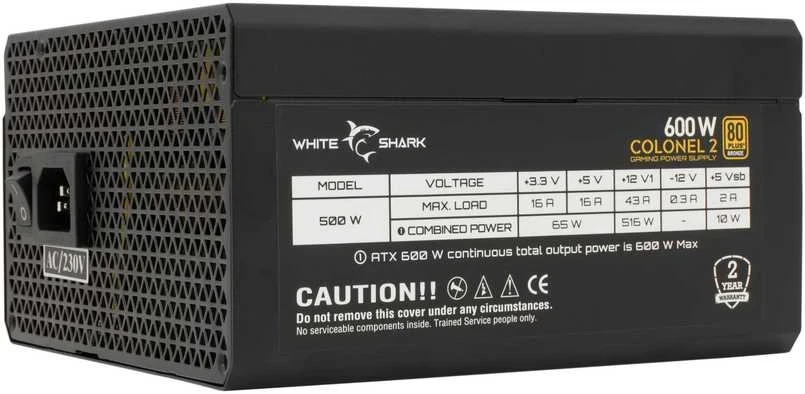 White Shark Baltas Shark Baltas Shark GPSU-B600S Colonel-2 600 W 80+ Bronze pilnai modulinis maitinimo blokas