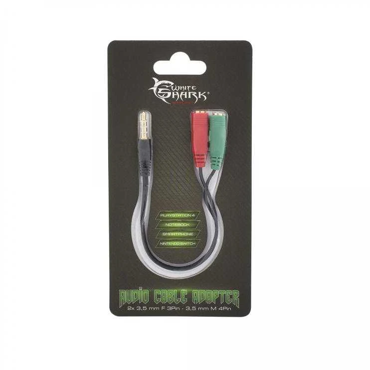 White Shark kabelis 3,5mm x2 F. 3Pin - 3,5mm M. 4Pin 0,2M