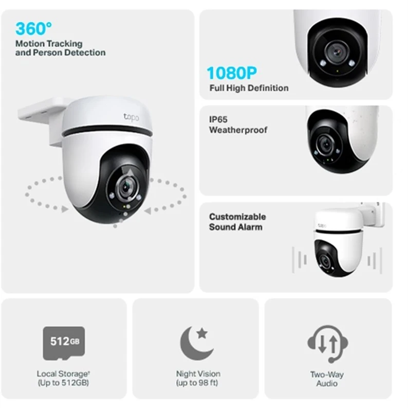 TP-LINK | Pakreipiama/sukama dirbtinio intelekto namų apsaugos „Wi-Fi“ kamera | Tapo C500 | Kupolinė | 2 MP | H.264 | „Micro SD“ kortelė, iki 512 GB