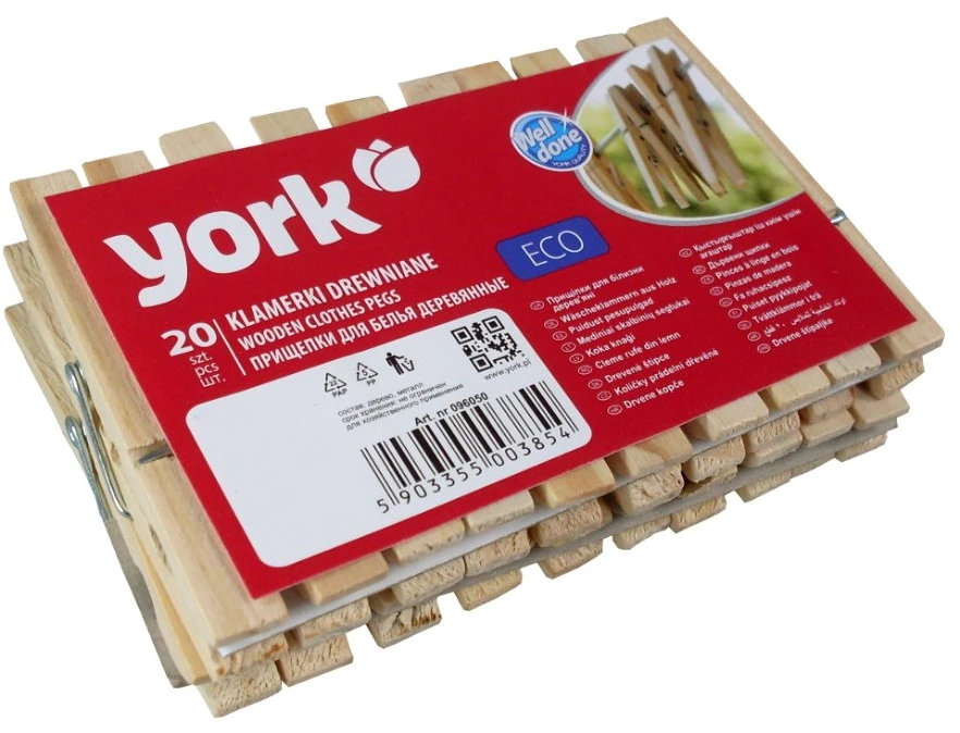 York mediniai skalbinių segtukai, 20 vnt.