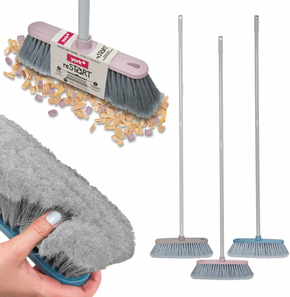 York Grindų šluota su kotu reSTART 120cm skirtingų spalvų