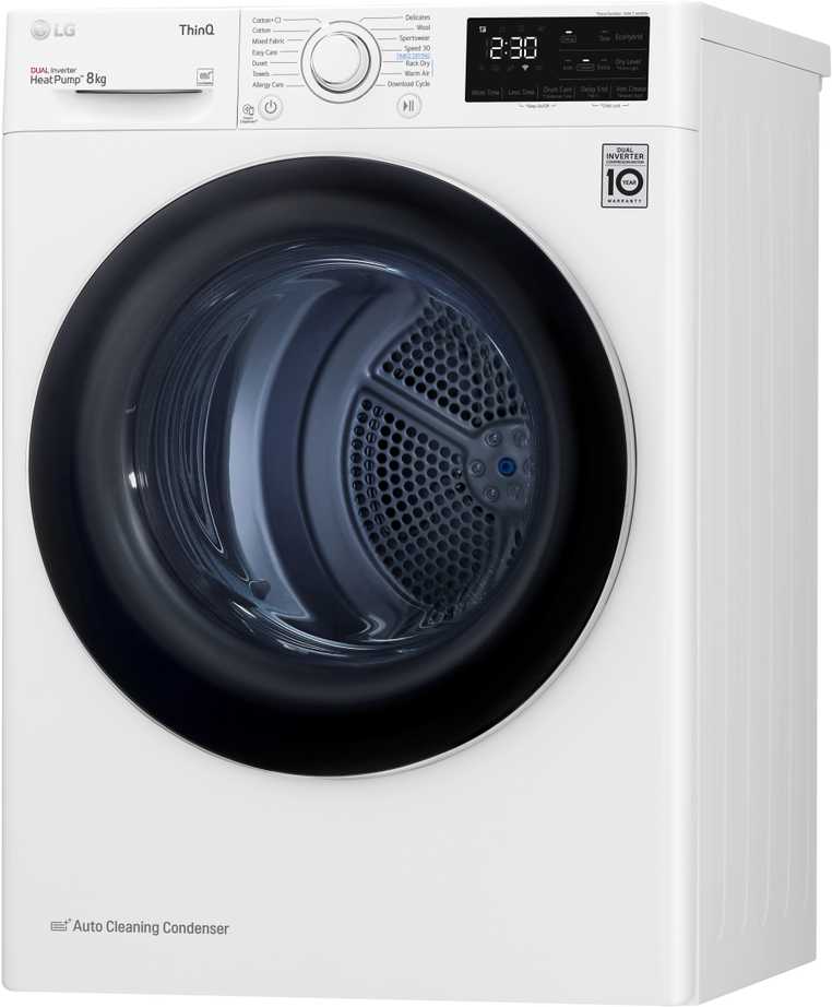 Džiovyklė LG Džiovintuvas RH80V3AV6N Energijos vartojimo efektyvumo klasė A++, Kraunamas iš priekio, 8kg, LED jutiklinis ekranas, Gylis 69 cm, Wi-Fi, Baltas