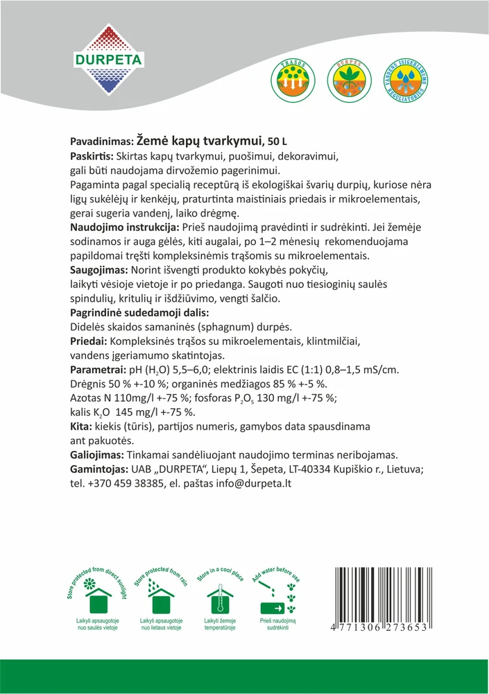 Kapų tvarkymo žemė DURPETA, juoda, 50 l