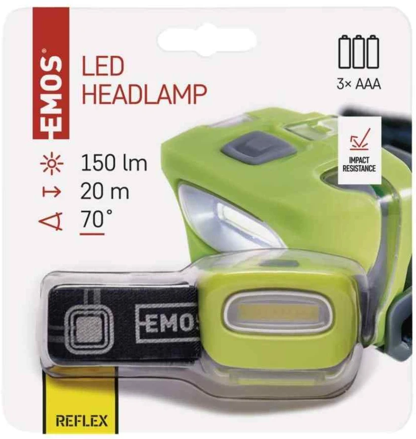 Emos Žibintuvėlis ant galvos, LED COB 2W 3xAAA