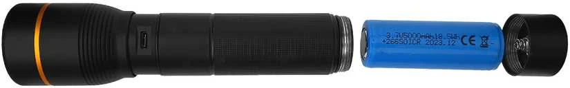 Rankinis žibintuvėlis, 2000lm, 20W, įkraunamas USB-C, juodas, ARCAS