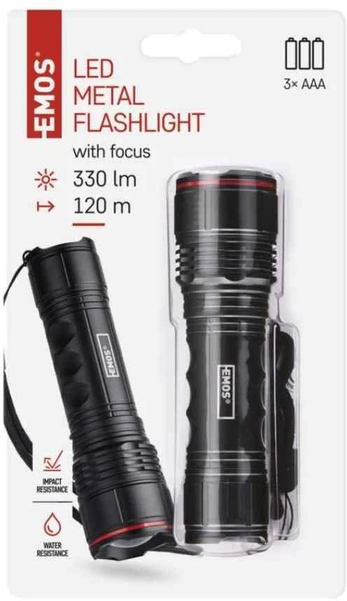 Žibintuvėlis Emos Žibintuvėlis metalo sp. P3114 LED 330lm 3xAAA su zoomem juoda