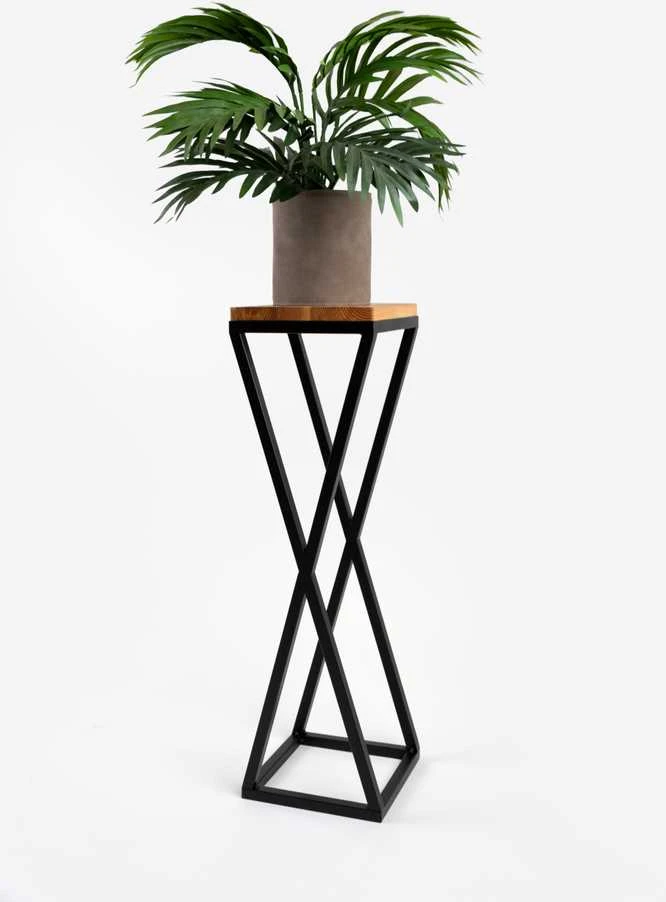 Gėlių stovas „Garden Center VICHY“, 19 cm x 19 cm x 77 cm, medis/metalas, ruda/juoda spalva