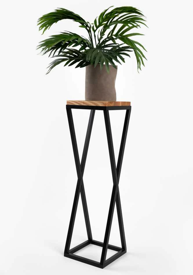 Gėlių stovas „Garden Center VICHY“, 19 cm x 19 cm x 77 cm, medis/metalas, ruda/juoda spalva