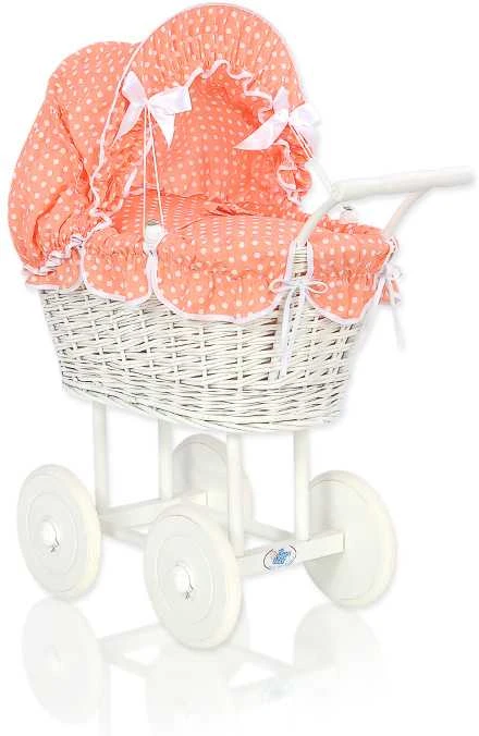 My Sweet Baby Lėlės pintas vežimėlis su persikine patalyne – baltas