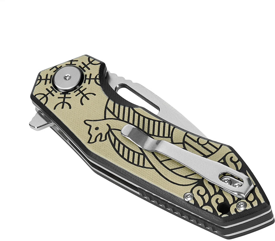 M-TAC Type 12 Scandinavian Stonewash sulankstomas peilis, juodas / alyvuogių, 8,5 cm geležte