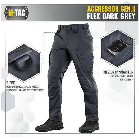M-Tac Tactical Pants Aggressor Gen.II Flex Taktinės kelnės, Dark Pilkas - Pilkos spalvos