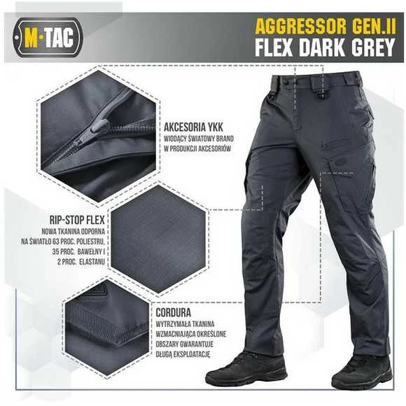 M-Tac Tactical Pants Aggressor Gen.II Flex Taktinės kelnės, Dark Pilkas - Pilkos spalvos