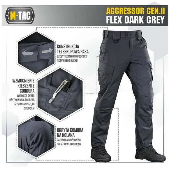 M-Tac Tactical Pants Aggressor Gen.II Flex Taktinės kelnės, Dark Pilkas - Pilkos spalvos