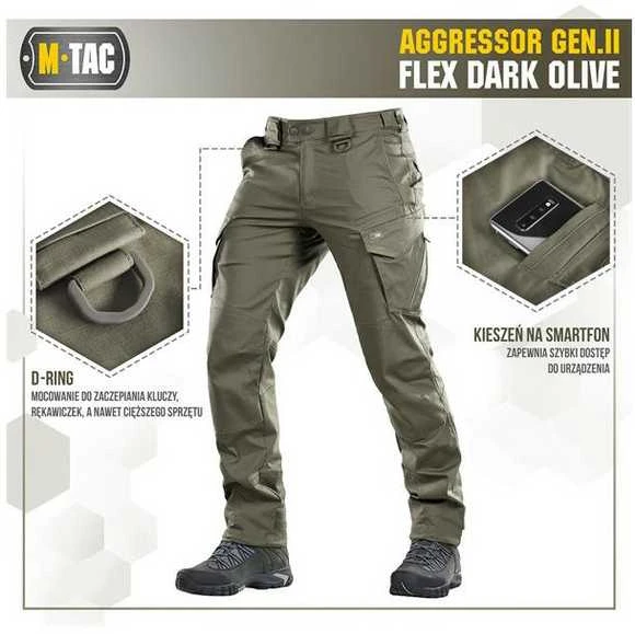 M-Tac Tactical Pants Aggressor Gen.II Flex Taktinės kelnės, Dark Olive spalvos