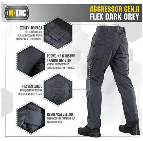 M-Tac Tactical Pants Aggressor Gen.II Flex Taktinės kelnės, Dark Pilkas - Pilkos spalvos