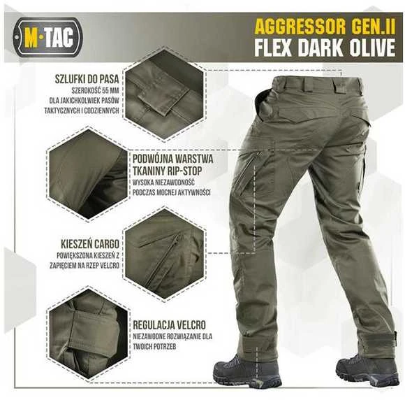 M-Tac Tactical Pants Aggressor Gen.II Flex Taktinės kelnės, Dark Olive spalvos