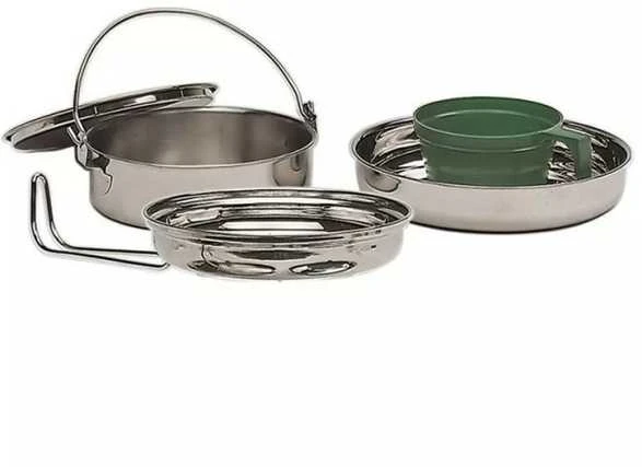 Mil-Tec Cook Set Stainless Steel 1 Person Vieno asmens kelioninis virtuvės reikmenų rinkinys