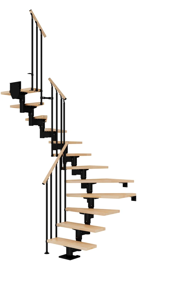 Moduliniai Laiptai Dolle Cork (padėtis: Pusės posūkis, pakopa: bukas, spalva: pilka, turėklų tipas: STYLE6)