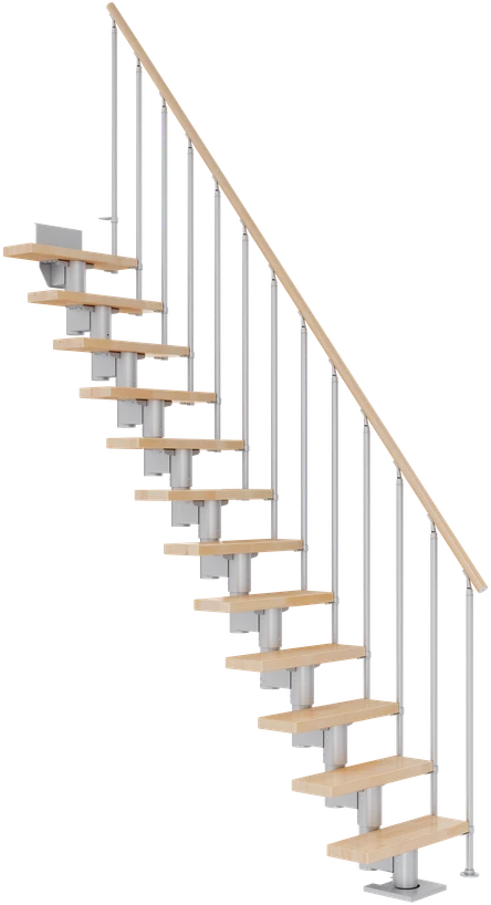 Moduliniai Laiptai Dolle Dublin (padėtis: Pusės posūkis, pakopa: ąžuolas, spalva: RAL 9005, turėklų tipas: CLASSIC III)