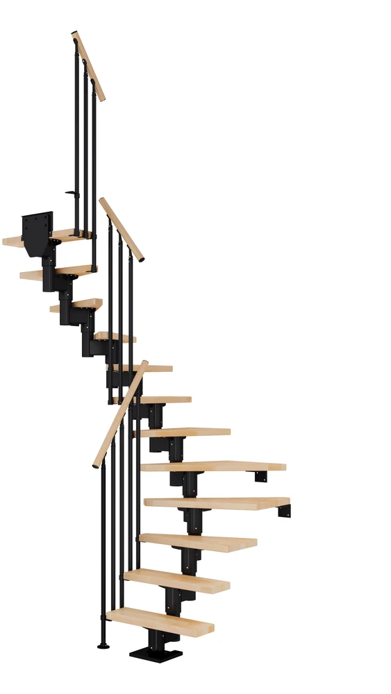 Moduliniai Laiptai Dolle Dublin (padėtis: tiesūs, pakopa: ąžuolas, spalva: RAL 7016, turėklų tipas: CLASSIC III)