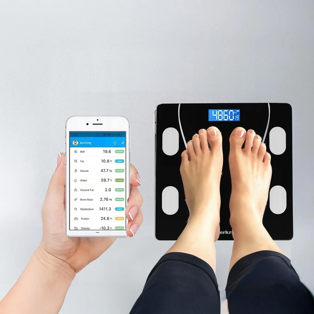 Virtuvinis kombainas Bauerkraft išmaniosios analitinės vonios svarstyklės su programėle, iki 180 kg