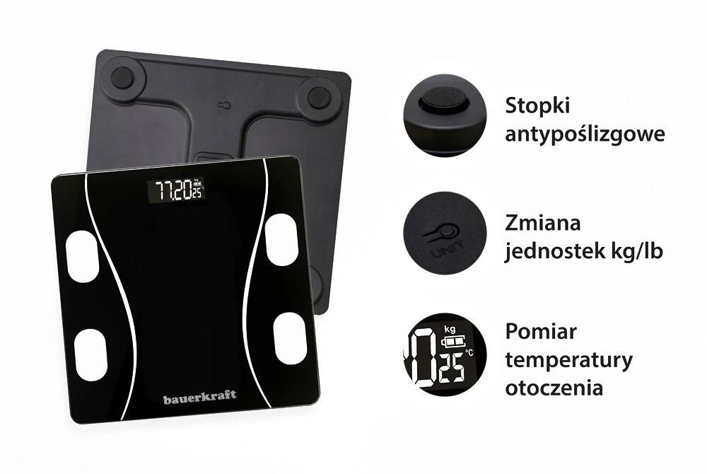 Virtuvinis kombainas Bauerkraft išmaniosios analitinės vonios svarstyklės su programėle, iki 180 kg